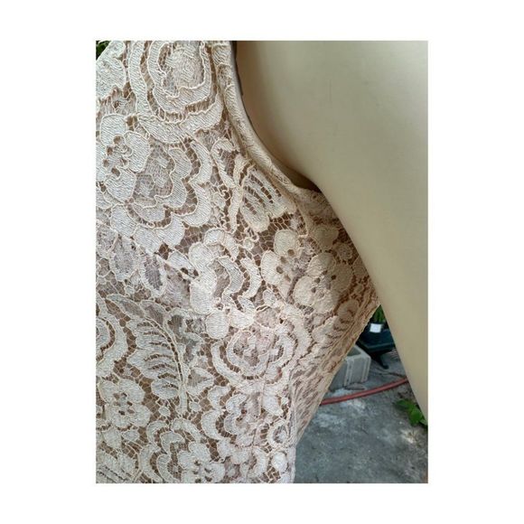 Vintage | 50s Lace Sheath Dress & Matching Sleeveless Jacket Ivory Pinup - Picture 5 of 16